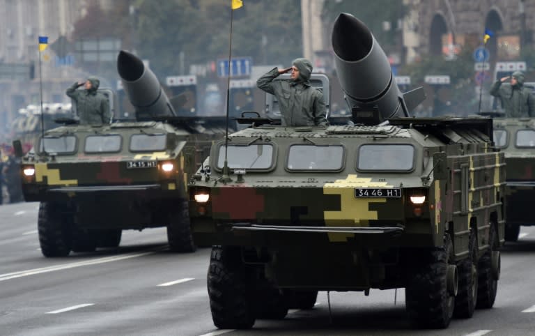 Tactical ballistic missile systems are displayed during a military parade in Kiev to celebrate Independence Day, on August 24, 2016