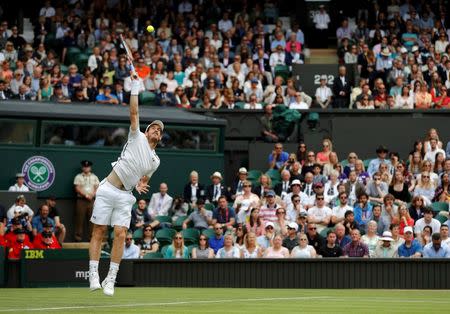 Britain Tennis - Wimbledon - All England Lawn Tennis & Croquet Club, Wimbledon, England - 28/6/16 Great Britain's Andy Murray in action against Great Britain's Liam Broady REUTERS/Stefan Wermuth