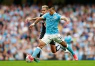 Watford's Valon Behrami in action with Manchester City's Sergio Aguero Action Images via Reuters / Jason Cairnduff Livepic