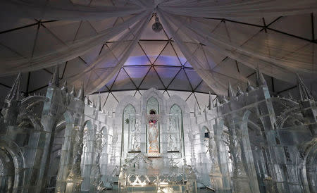 A gothic-style ice dome, made from 90 tonnes of ice, is seen at the mountain resort of Hrebienok near the town of Stary Smokovec, Slovakia November 28, 2016. Picture taken November 28, 2016. REUTERS/David W Cerny