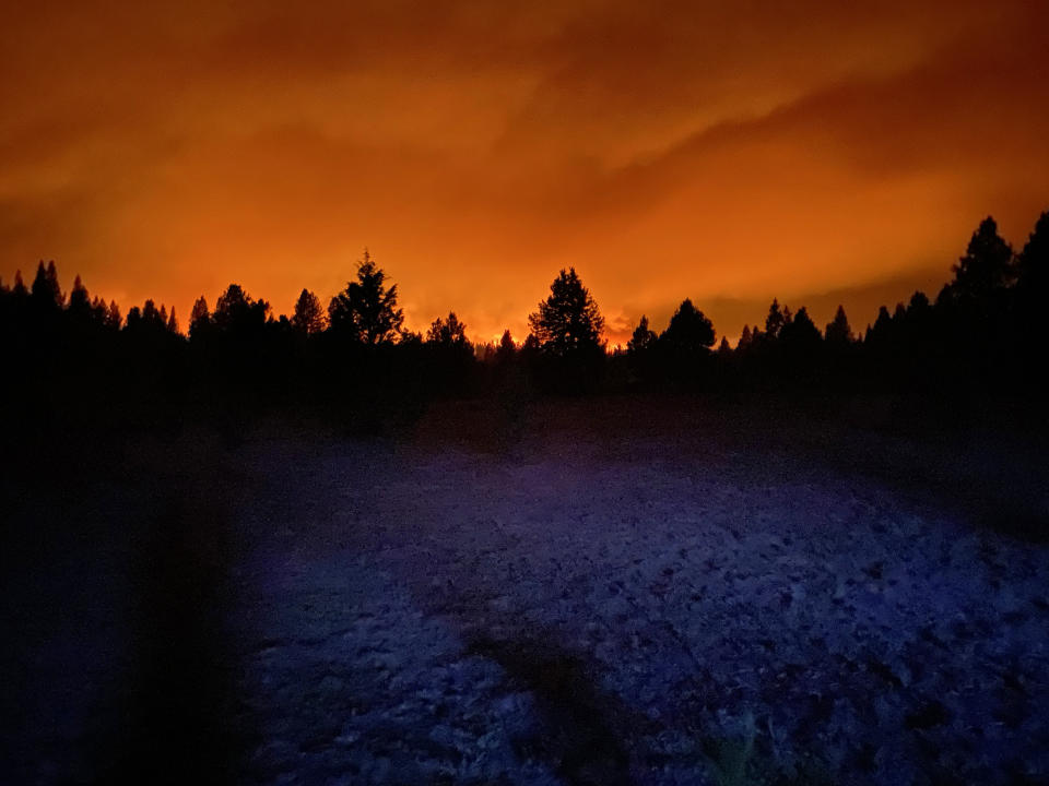 The Bootleg Fire approaches Kari and Steven Beckler's property on July 9, 2021. (Steven Beckler)