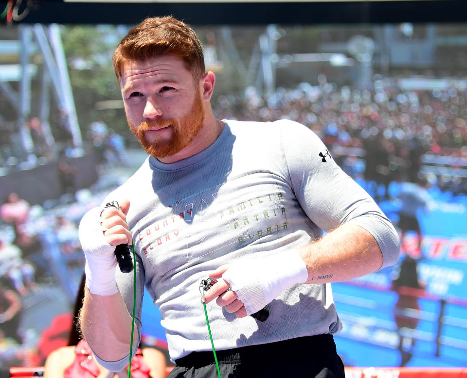 Canelo Alvarez participates in a media workout in Los Angeles on Aug. 28. (Getty)