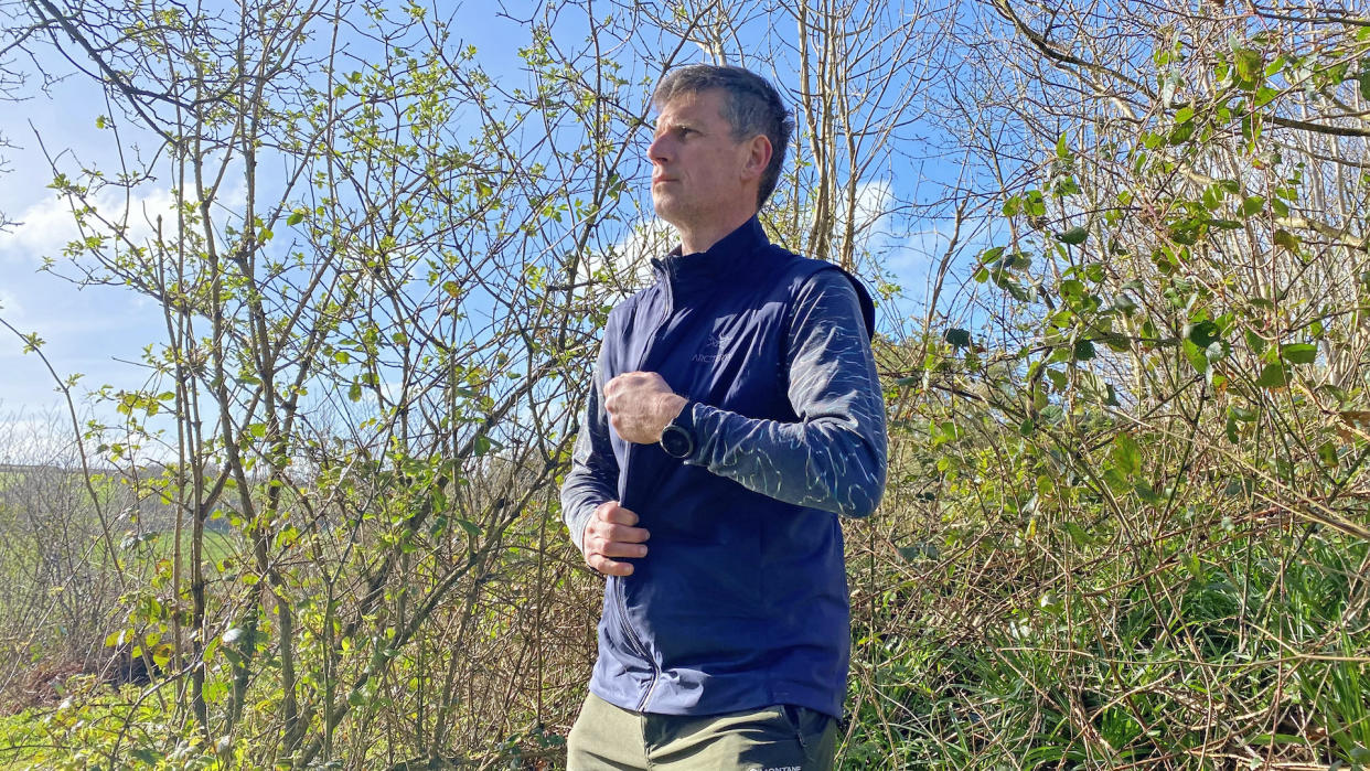  Man wearing Arcteryx Atom Vest. 