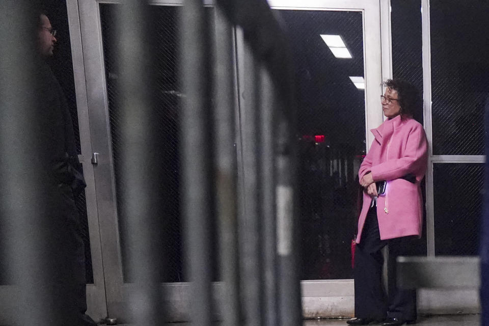 Defense attorney Susan Necheles waits outside the courtroom, as the jury deliberates the Trump Organization tax fraud case Monday, Dec. 5, 2022, in New York. (AP Photo/Bebeto Matthews)