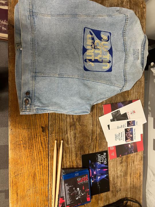 Memorabilia on the original beer table that guests at Austin City Limits TV show could pick up free beer from at the show’s tapings back in the day. (KXAN Photo/Abigail Jones)