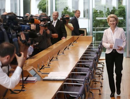 German Defence Minister Ursula von der Leyen attends a news conference in Berlin, Germany, July 13, 2016. REUTERS/Hannibal Hanschke