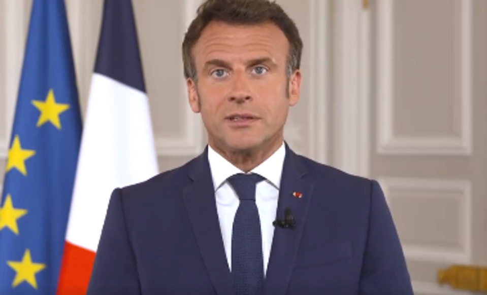 Emmanuel Macron delivering his video message to the Queen   (Handout)