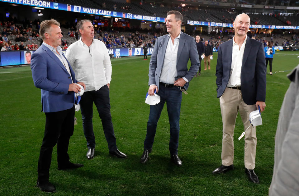 Glenn Archer, Craig Sholl, Wayne Carey and Darren Crocker, pictured here at the North Melbourne plater reunion.