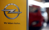 The logo of German car maker Opel is seen at a dealership in Marseille, France, February 22, 2017. REUTERS/Jean-Paul Pelissier