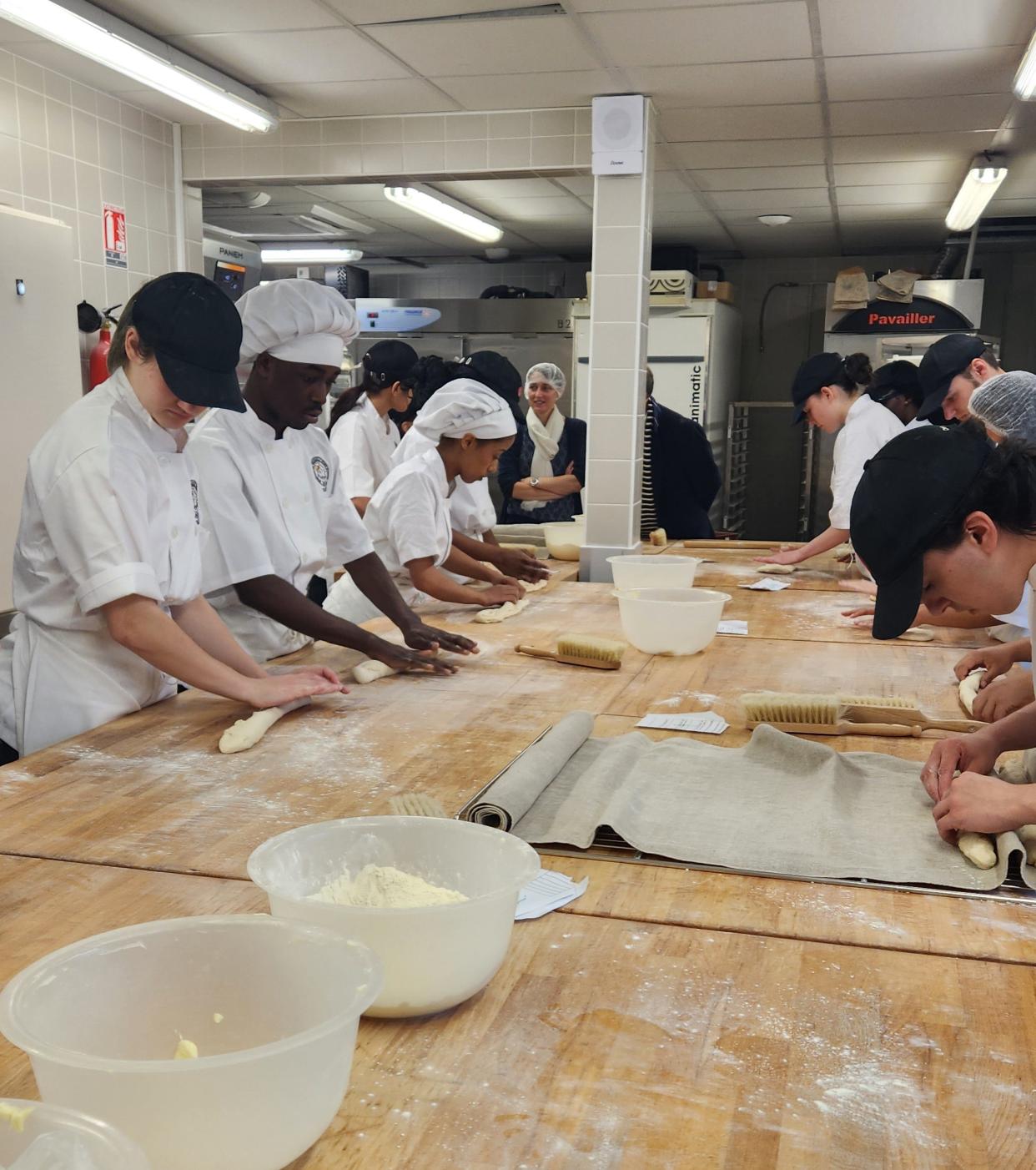 Worcester Technical High School students making baguettes at the School of Hospitality and Tourism of the Loire Valley in Trélazé, France.