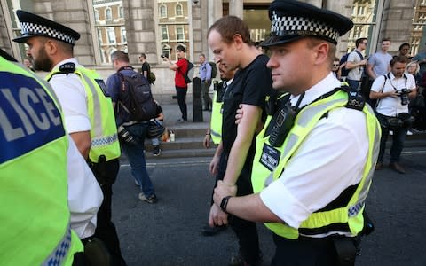 Arrests have been made this morning and this afternoon at the protests - Credit: Jonathan Brady/PA Wire