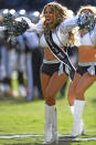 <p>An Oakland Raiders Raiderette performs during their NFL game against the New York Giants at Oakland-Alameda County Coliseum on December 3, 2017 in Oakland, California. (Photo by Thearon W. Henderson/Getty Images) </p>