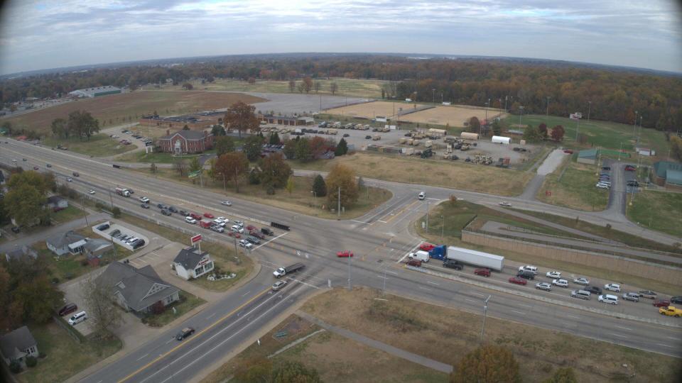An aerial view of Vann Avenue and the Lloyd Expressway in Evansville, Indiana. Vann, along with Stockwell Road, will be the first intersections to see overhauls as the Indiana Department of Transportation embarks on a yearslong project that will reshape the Lloyd.