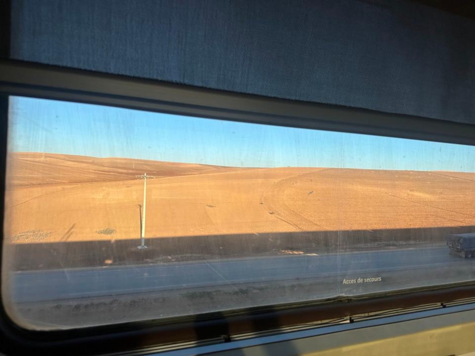View of desert from train window 