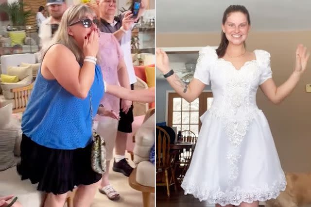 <p>T&T Creative Media</p> Bride Surprises Mom In Repurposed 90s Wedding Dress