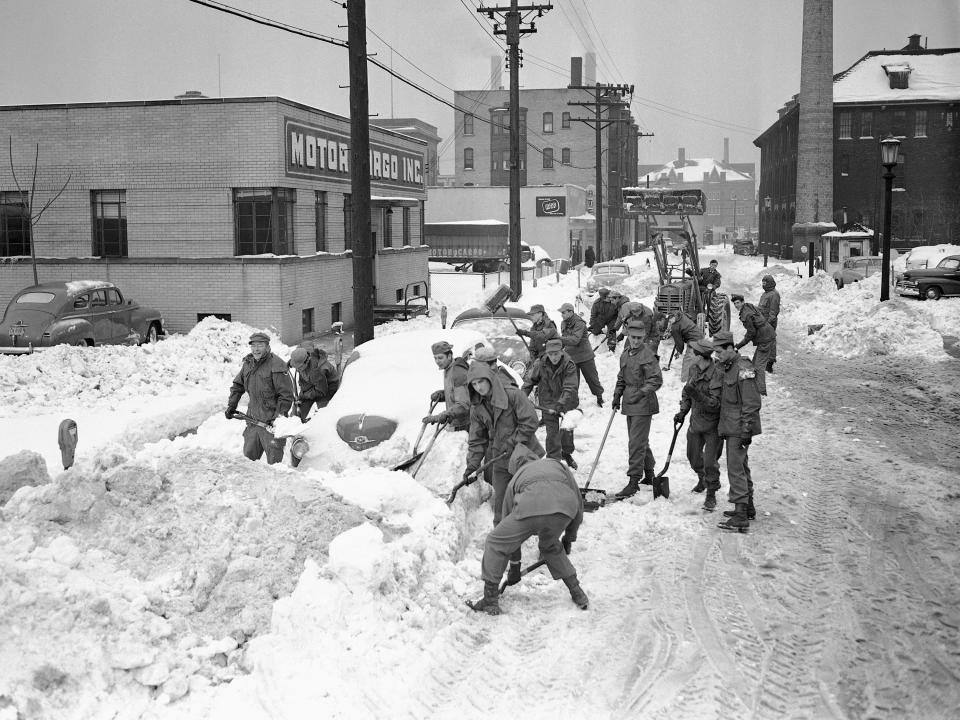 The Ohio National Guard shovels snow in Cleveland, Ohio, in 1950.