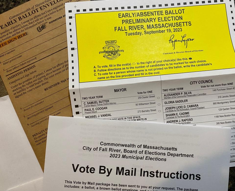 A mail ballot for Fall River's September preliminary election is ready to be filled in.