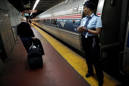 An Amtrak passenger train sits in New York City's Pennsylvania Station, U.S. April 27, 2017. REUTERS/Mike Segar