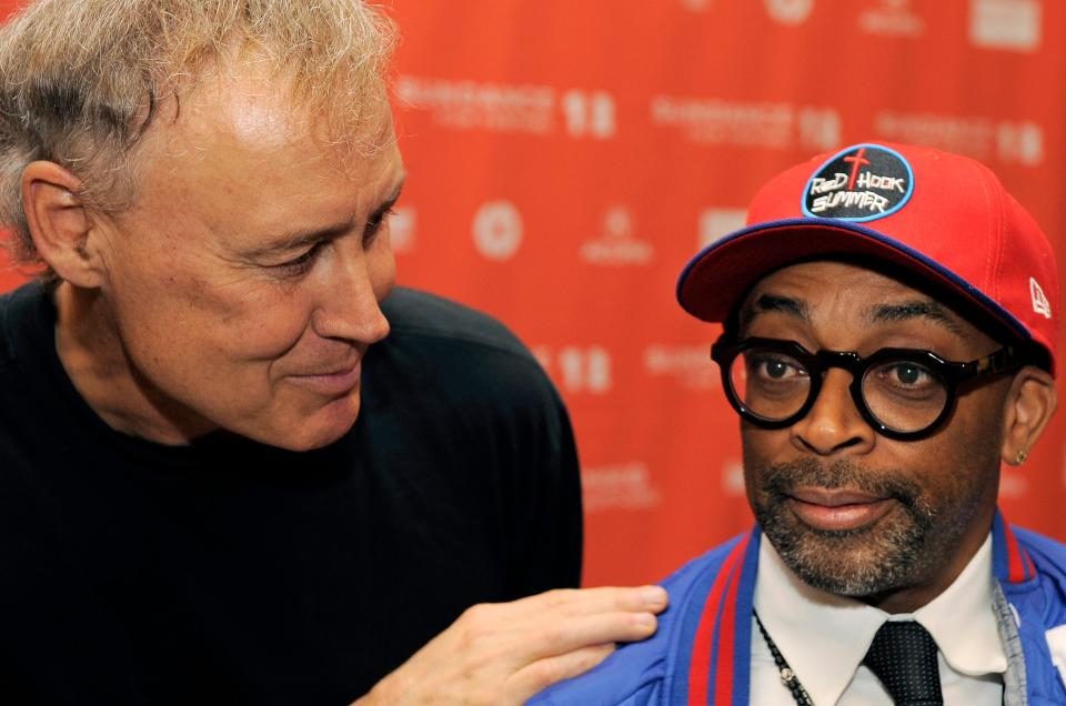 Bruce Hornsby, left, composer for the film "Red Hook Summer," talks with the film's writer/director Spike Lee, right, at the premiere of the film at the 2012 Sundance Film Festival. Hornsby has contributed music to numerous Lee films, a collaboration he said also led to his three most recent albums.