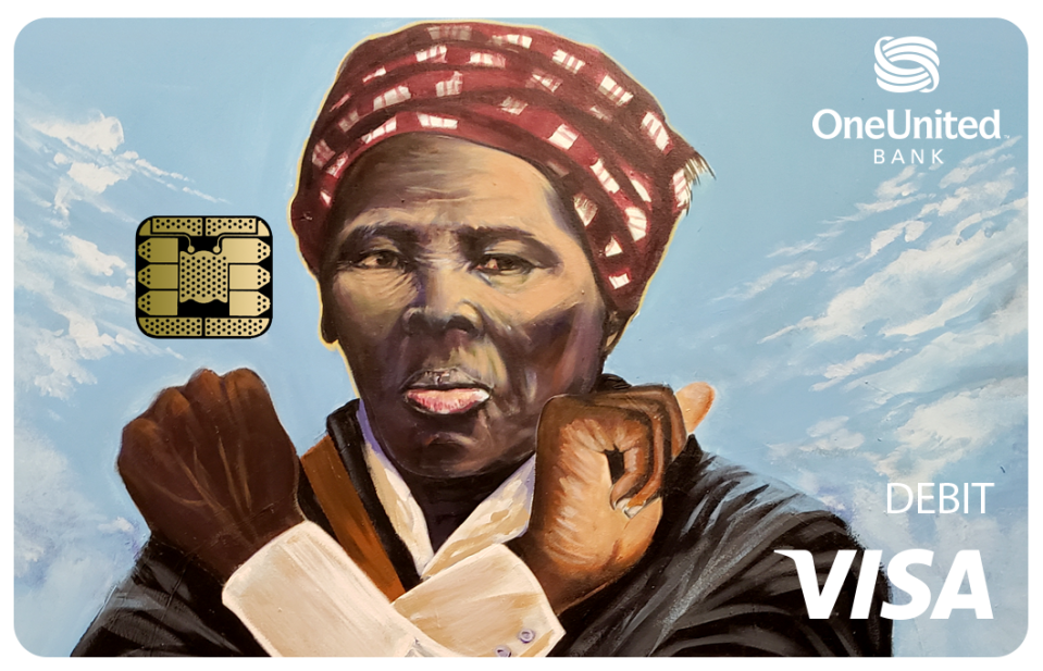 Harriet Tubman is featured on a OneUnited Bank debit card.