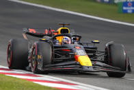 Red Bull driver Max Verstappen of the Netherlands steers his car during qualifying at the Chinese Formula One Grand Prix at the Shanghai International Circuit, Shanghai, China, Saturday, April 20, 2024. (AP Photo/Andy Wong)