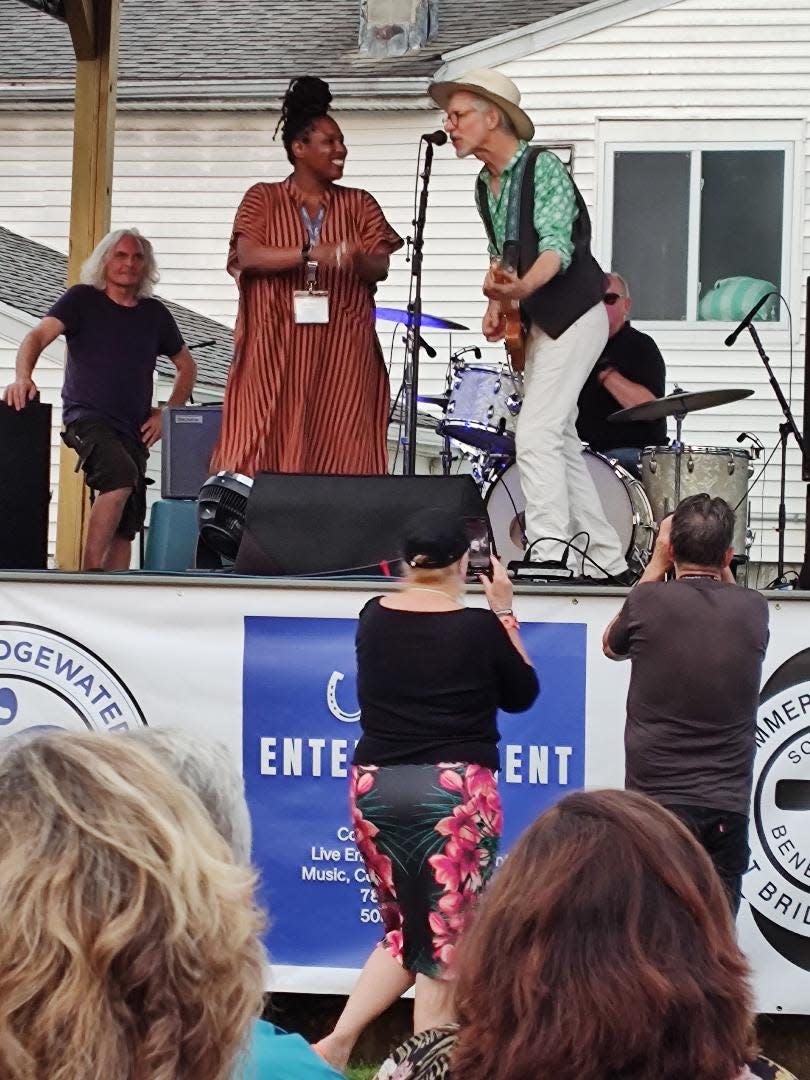 Dan Zanes and his wife, Claudia, during the Del Fuegos' reunion concert on Saturday, July 15, 2023, at the East Bridgewater Commercial Club.