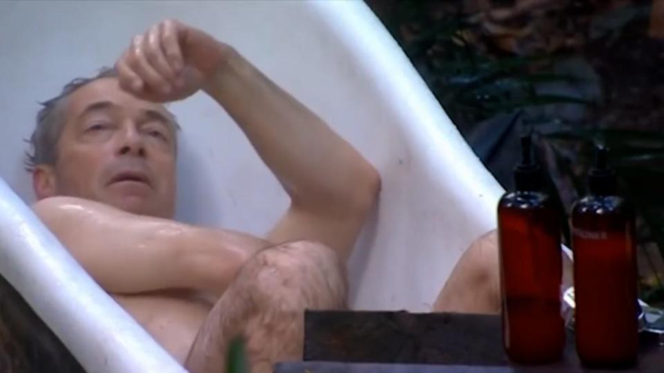 Nigel Farage taking a bath on ‘I’m a Celeb’ (ITV)