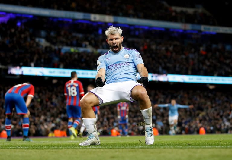 Sergio Agüero en 2020 con la camiseta del Manchester City.