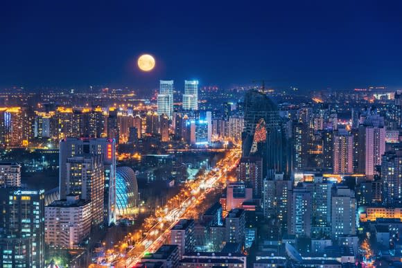 Beijing China urban landscape at night.