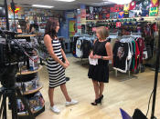 <p>Yahoo Global News Anchor Katie Couric interviews actress Gal Gadot at the Midtown Comics in New York City. (Gordon Donovan/Yahoo News) </p>