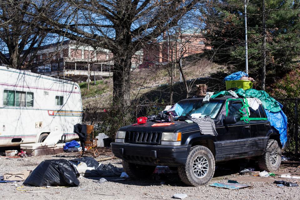The city was working to remove a homeless encampment on Cherry Street in Asheville March 27, 2021.