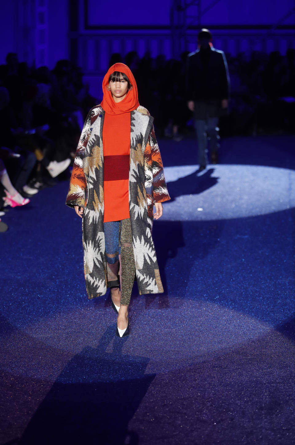 A model wears a creation as part of the Missoni women's Fall-Winter 2019-2020 collection, that was presented in Milan, Italy, Saturday, Feb.23, 2019. (AP Photo/Antonio Calanni)