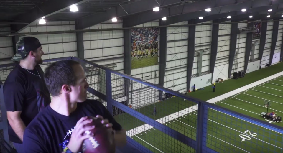 New Orleans Saints quarterback Drew Brees pulls off some impressive football feats with the dudes from Dude Perfect. (dudeperfect.com)