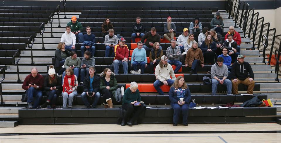 Precinct-14 Caucusgoers wait for their vote in the Iowa Caucus at Ames Middle School on Monday, Jan. 15, 2024, in Ames, Iowa. (Nirmalendu Majumdar/Ames Tribune-USA Today Network)