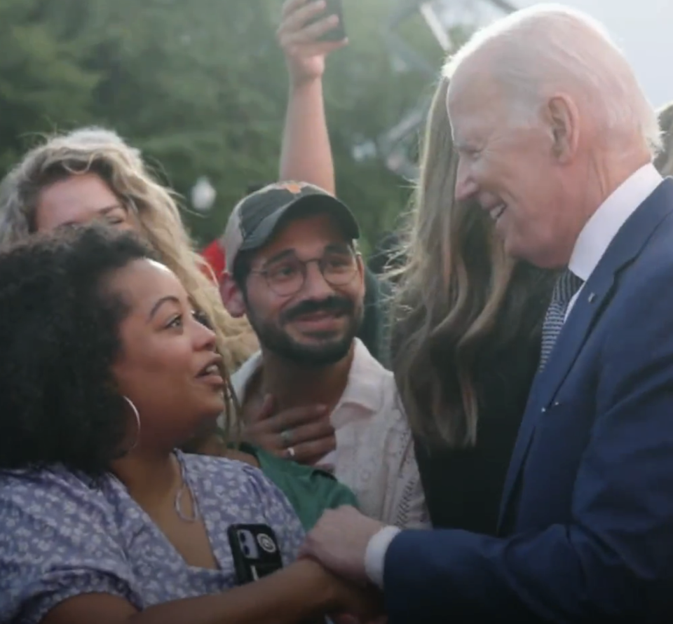 Biden talking to supporters