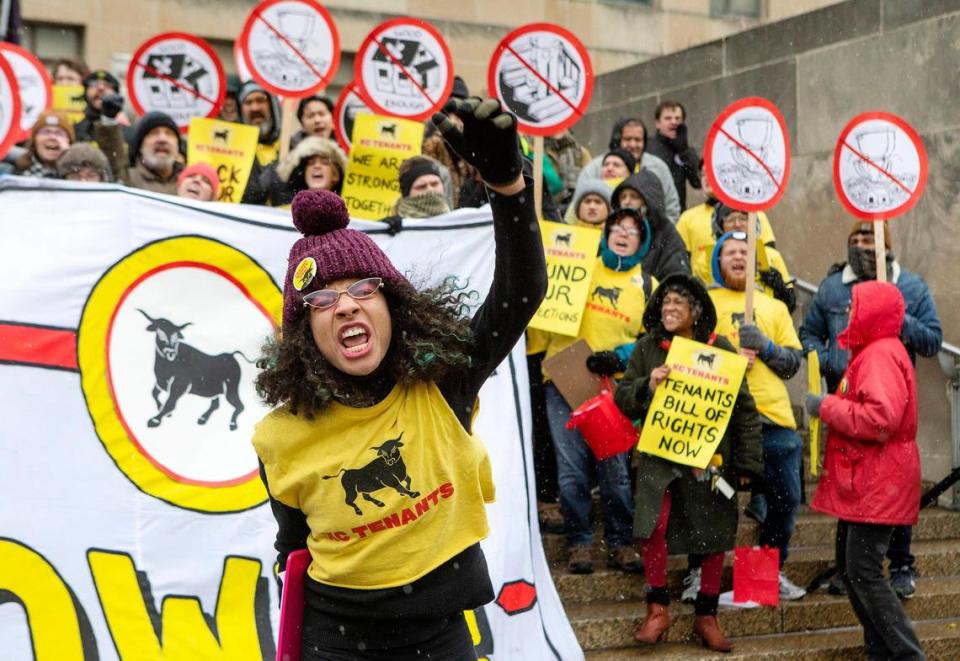 Maya Neal of KC Tenants rallied for the Tenants Bill of Rights outside City Hall in October.