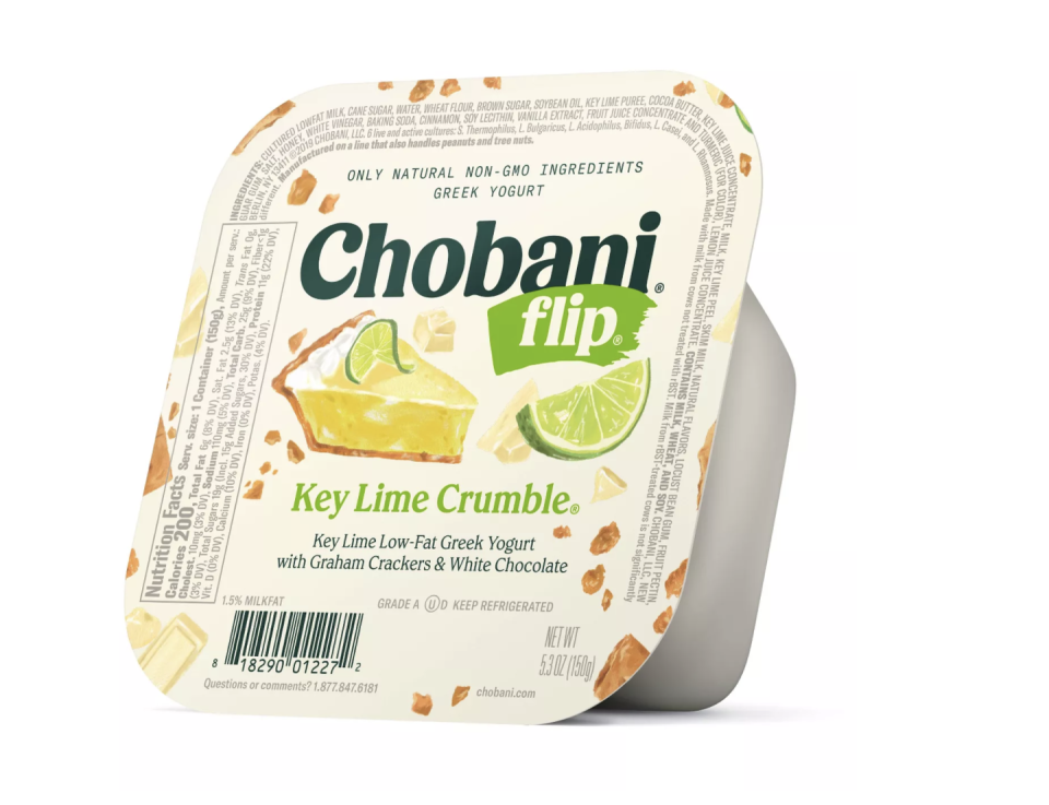 <p>Chobani Flips aren't your every day yogurt, but the dessert-inspired flavors are great when you want something sweet. These come in key lime, cookie dough, cinnamon bun, and more. </p><p><a class="link " href="https://www.target.com/p/chobani-flip-key-lime-crumble-low-fat-greek-yogurt-5-3oz/-/A-14990487" rel="nofollow noopener" target="_blank" data-ylk="slk:BUY NOW;elm:context_link;itc:0;sec:content-canvas"><em>BUY NOW</em></a> <em><strong>Chobani Flip, $1.50, target.com</strong></em></p>