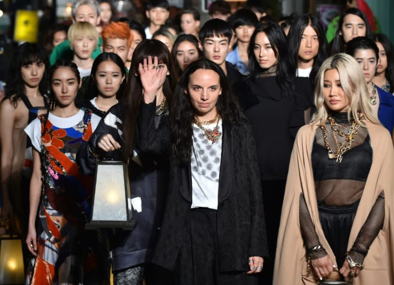 Designer Christelle Kocher (front 2nd R) at her show during Tokyo Fashion Week, on October 19, 2016