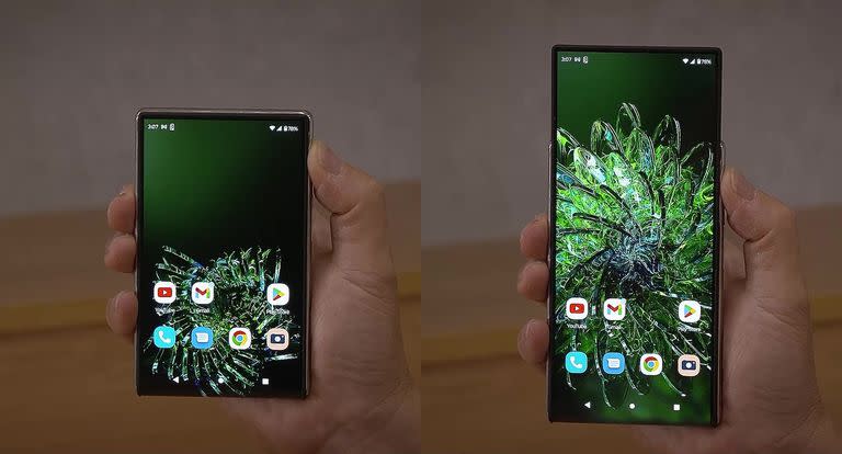 El prototipo de Motorola, con una pantalla que se estira hacia arriba; otras compañías han preferido hacer una pantalla más ancha