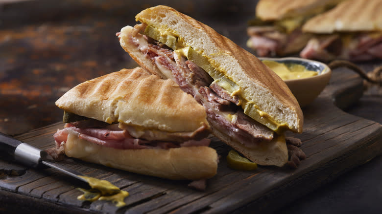 Cuban sandwich on wooden board