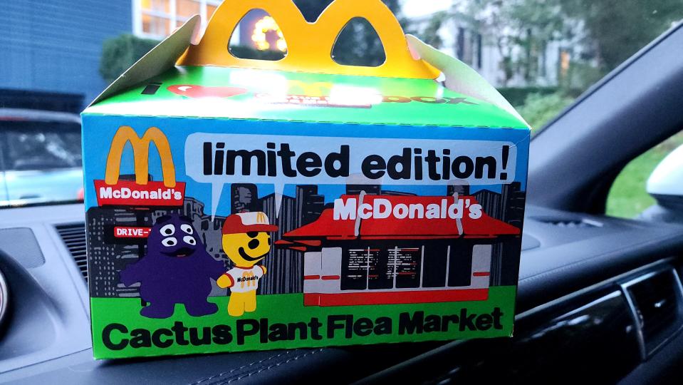 The new adult version of a McDonald's Happy Meal is all about the design from Cactus Plant Flea Market. That's why the Hamburglar has four eyes.