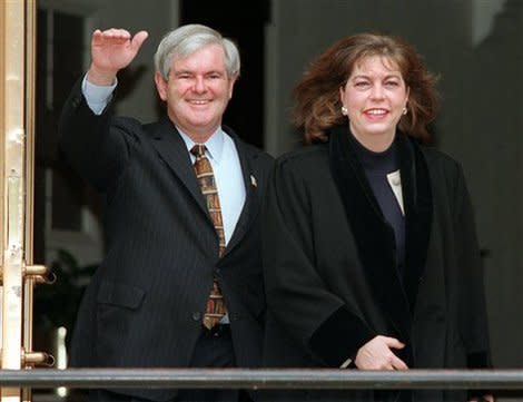 Newt Gingrich's second wife, Marianne -- seen with him here in 1997 -- now says that he asked her for an open marriage.