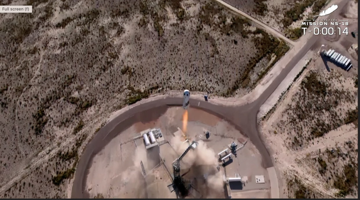 William Shatner goes to space. (Screenshot: Blue Origin)