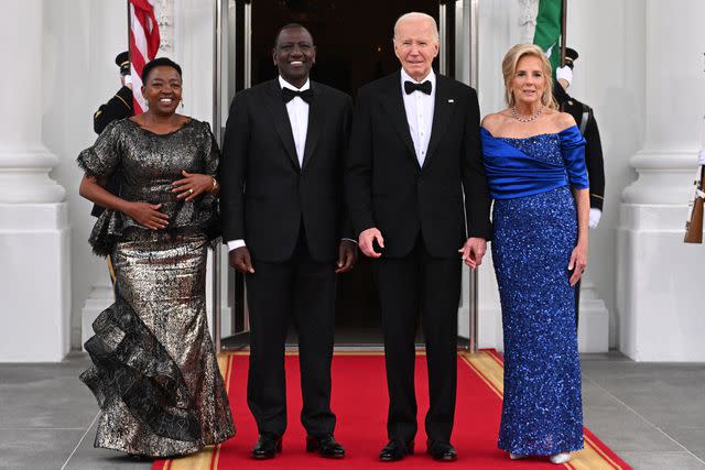 <p>ROBERTO SCHMIDT/AFP via Getty</p> US President Joe Biden (2nd R), First Lady Jill Biden (R), President William Ruto ( 2nd L) and First Lady Rachel Ruto of Kenya arrive for a State Dinner at the White House in Washington, DC, on May 23, 2024.