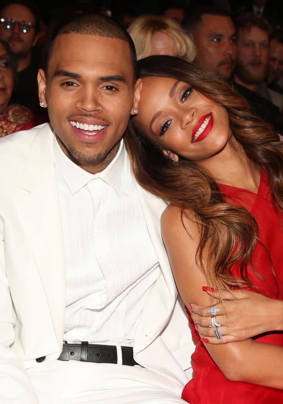 Rihanna previous dated Chris Brown. They are pictured here together in 2013 at the Grammys. Source: Getty