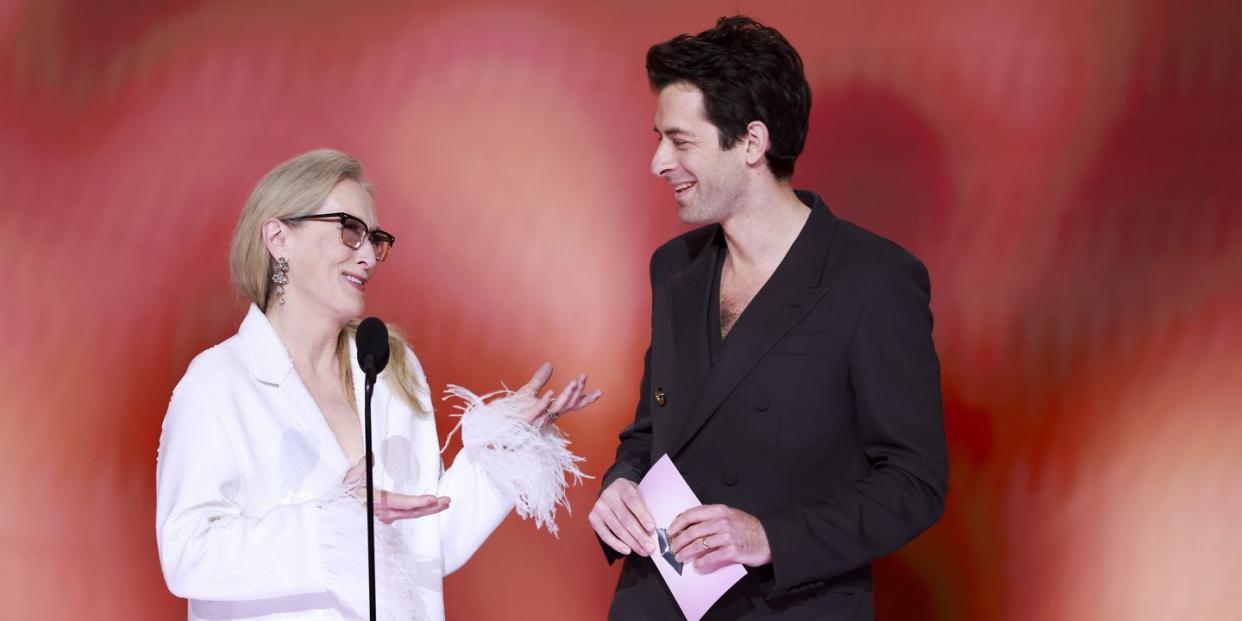 los angeles february 4 meryl streep and mark ronson present the award for record of the year at the 66th annual grammy awards, airing live from cryptocom arena in los angeles, california, sunday, feb 4 800 1130 pm, live et500 830 pm, live pt on the cbs television network photo by sonja flemmingcbs via getty images local caption meryl streepmark ronson