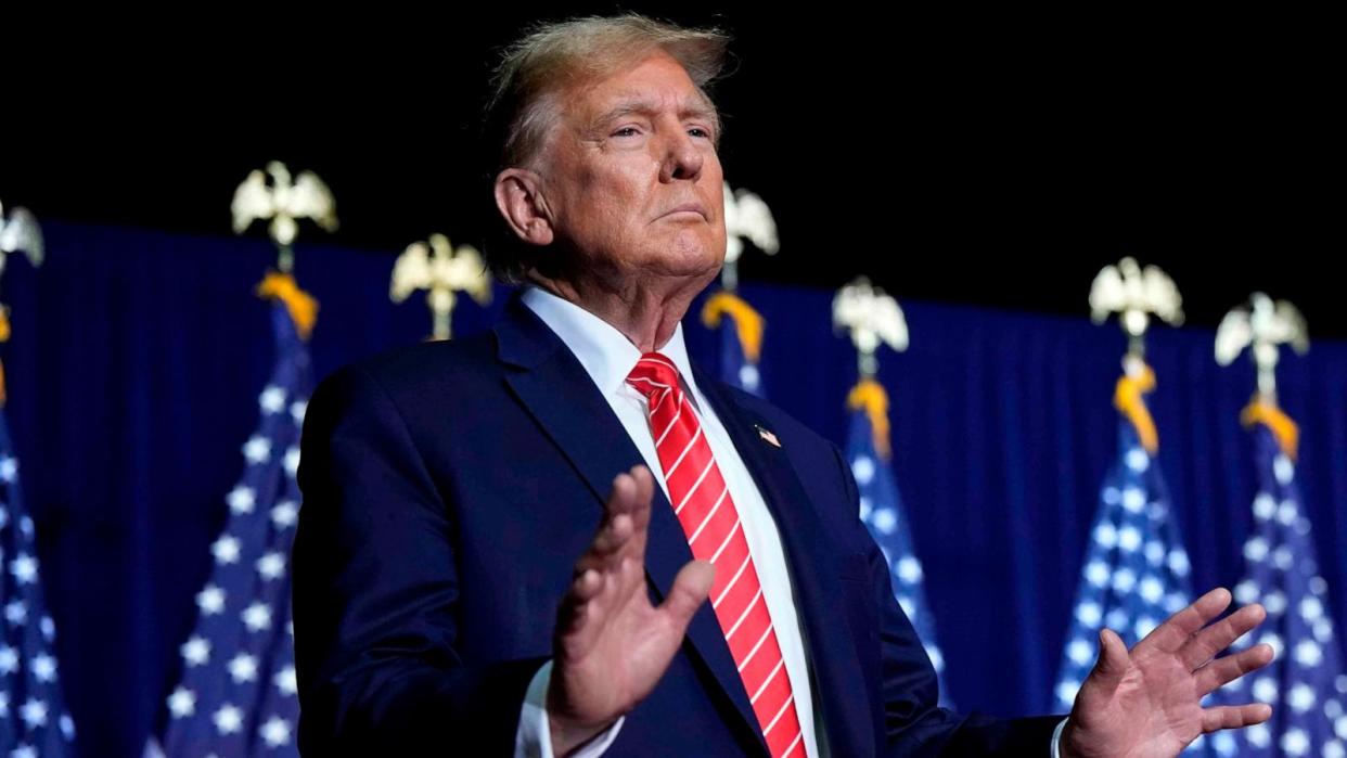 PHOTO: Republican presidential candidate former President Donald Trump arrives at a campaign rally, Mar. 9, 2024, in Rome Ga.  (Mike Stewart/AP)