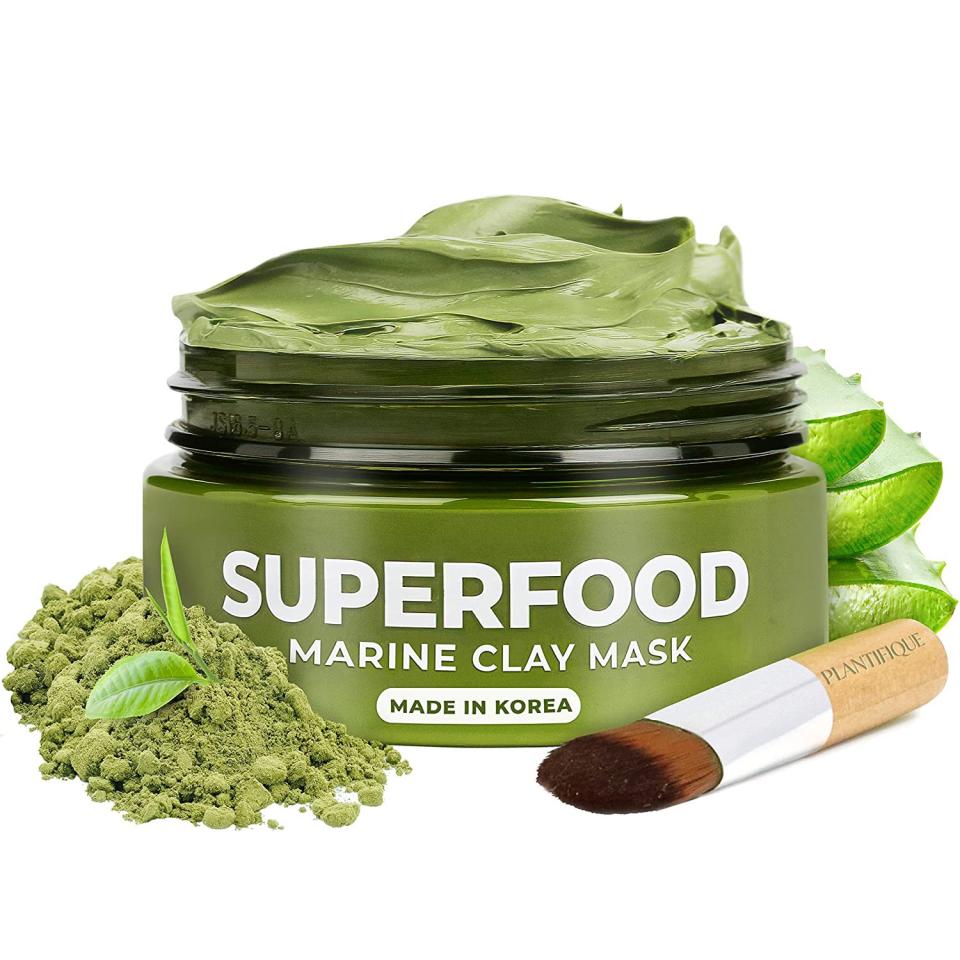 PLANTIFIQUE Korean Skin Care Detox Face Mask with Avocado &amp; Superfoods - Clay Mask Dermatologist Tested, Hydrating Mud Mask for Face and Body - Vegan Face Masks Skincare 3.4 Oz/100ml