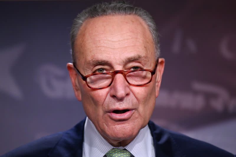 U.S. Senate Minority Leader Schumer participates in a news conference at the U.S. Capitol in Washington