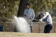 Adam Scott hits out of a bunker on the sixth fairway in the second round of the Dell Technologies Match Play Championship golf tournament, Thursday, March 24, 2022, in Austin, Texas. (AP Photo/Tony Gutierrez)